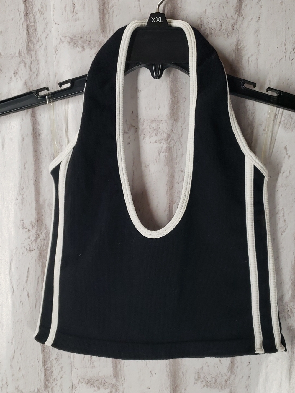 Black Halter Crop Top with White Trim